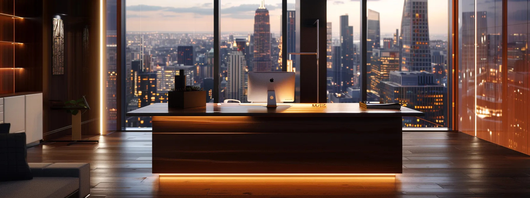 a sleek urban office setting with a modern desk showcasing a realistic 3d property model, reflecting the dynamic world of real estate negotiations and client presentations, under bright, focused lighting that enhances the professional atmosphere.